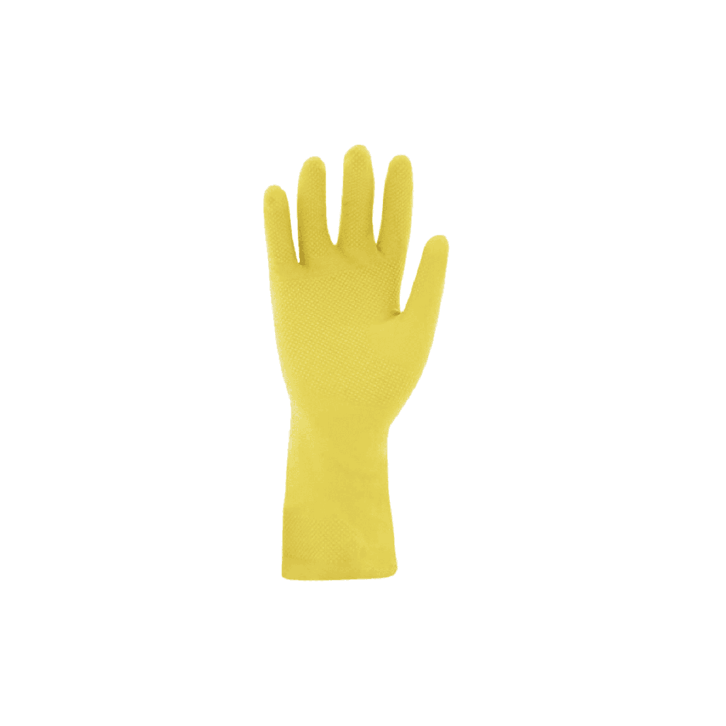Latex Rubber Gloves – Yellow 18 mil Flock Lined with Embossed Grip and Pinked Cuff