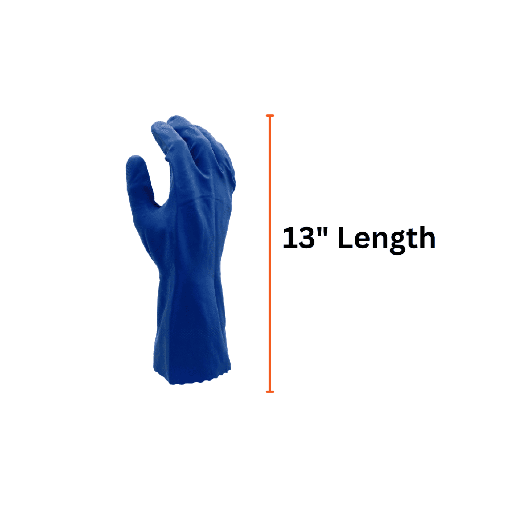 Latex Rubber Gloves – Blue 15 mil Flock Lined with Embossed Grip and Pinked Cuff