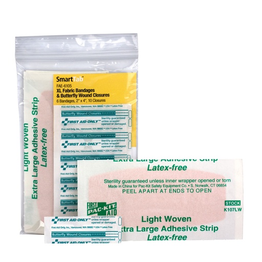 [FAE-6105] SC Refill  2"x4" Fabric Adhesive Bandages (6) , Plastic Butterfly Bandages (10)