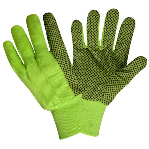 [A2378G] 12 Pairs - Canvas, Knit Wrist, Dotted Cotton, Hi-Vis Lime